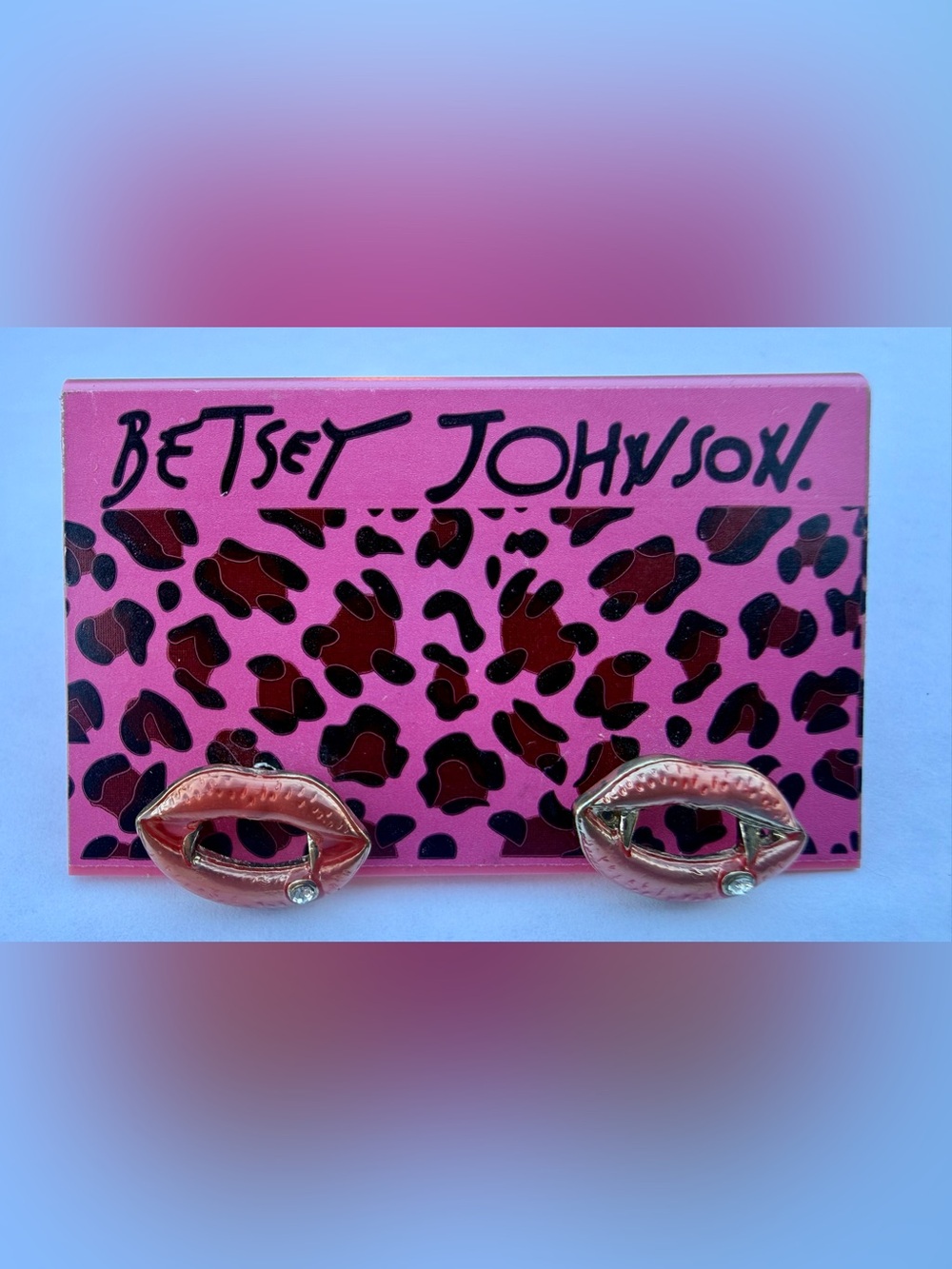 New Betsey Johnson “Bite Me” Vampire Fangs Pink Lips Stud Earrings
